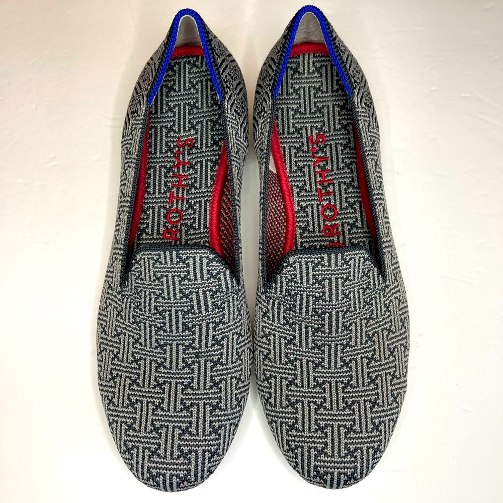 ROTHY’S RETIRED GRAY GRID STRETCH COMFORT FLAT LOAFERS WOMENS SIZE 6.5